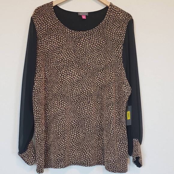 Vince Camuto Tops - Vince Camuto Animal Print Gold Black Long Sleeve Blouse Plus Size 3x Mob Wife